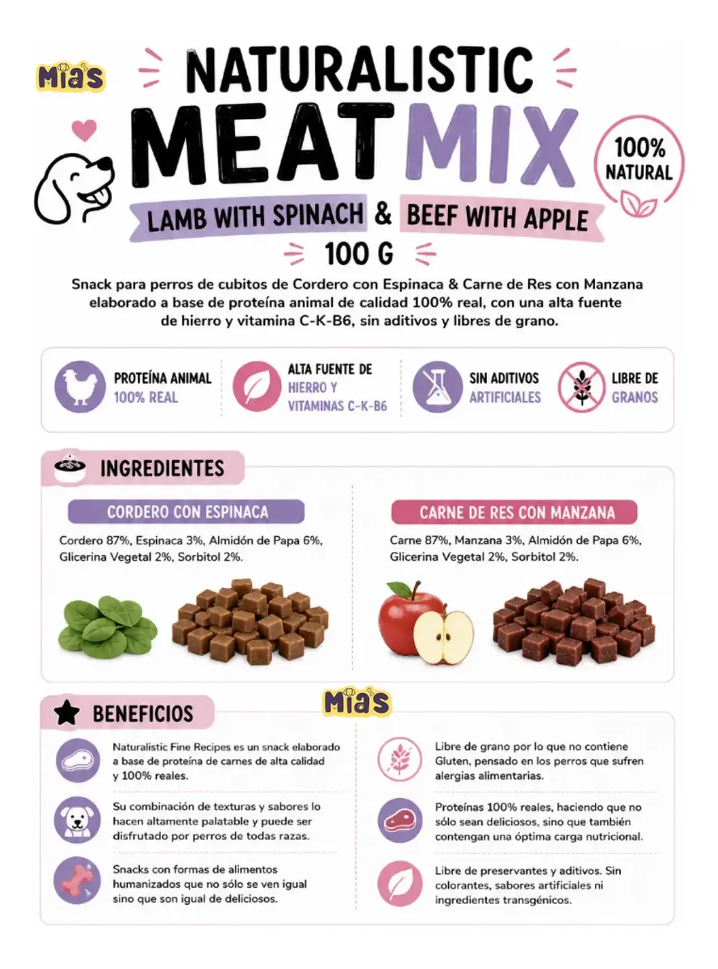 Naturalistic Snacks para Perro Meatmix Sabor Cordero & Carne 300 g Pack x3 3