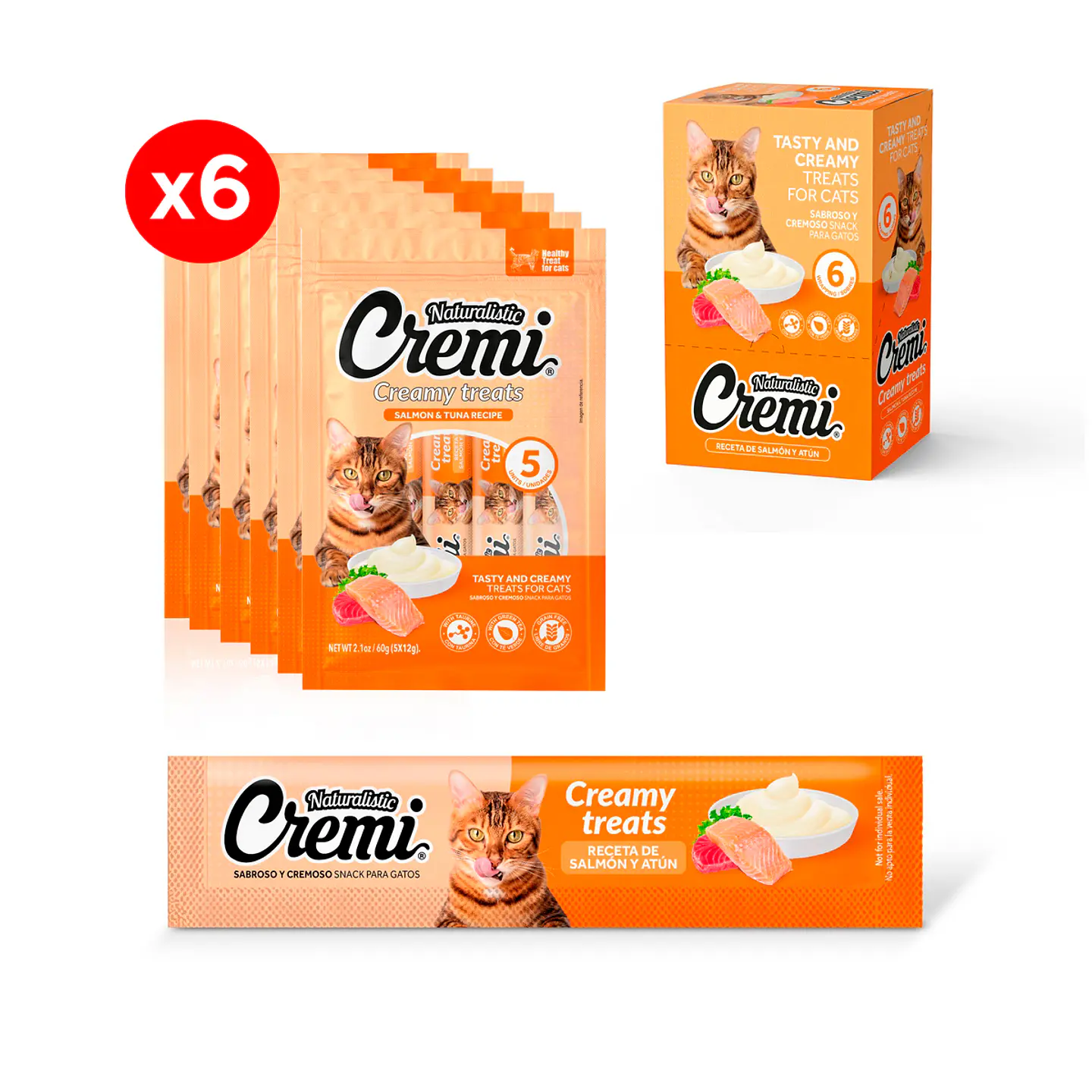 Naturalistics Snack Húmedo Cremi Para Gatos Sabor Salmón y Atún Pack x30 1