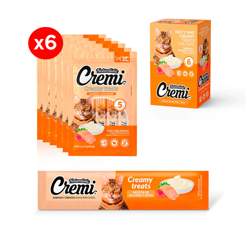 Naturalistics Snack Húmedo Cremi Para Gatos Sabor Salmón y Atún Pack x30 1