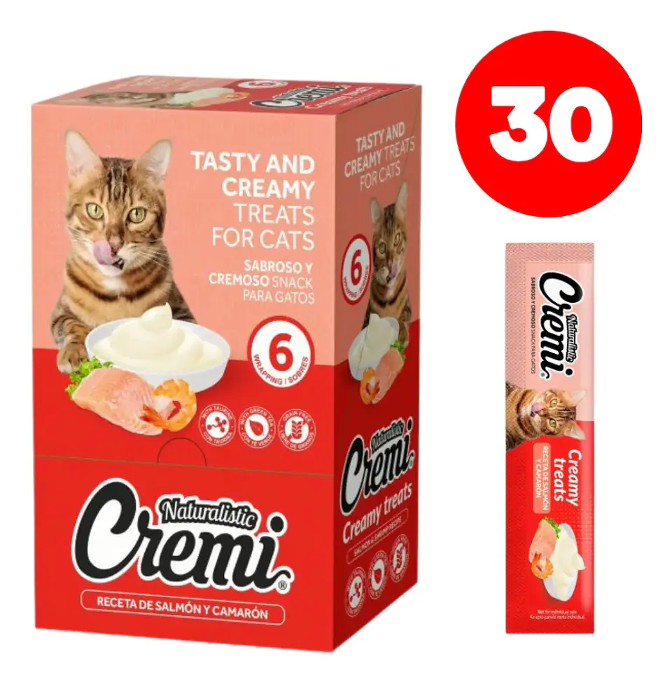 Naturalistics  Snack Húmedo Cremi para Gato Sabor Salmón y Camarón 360 gr Pack x30 1