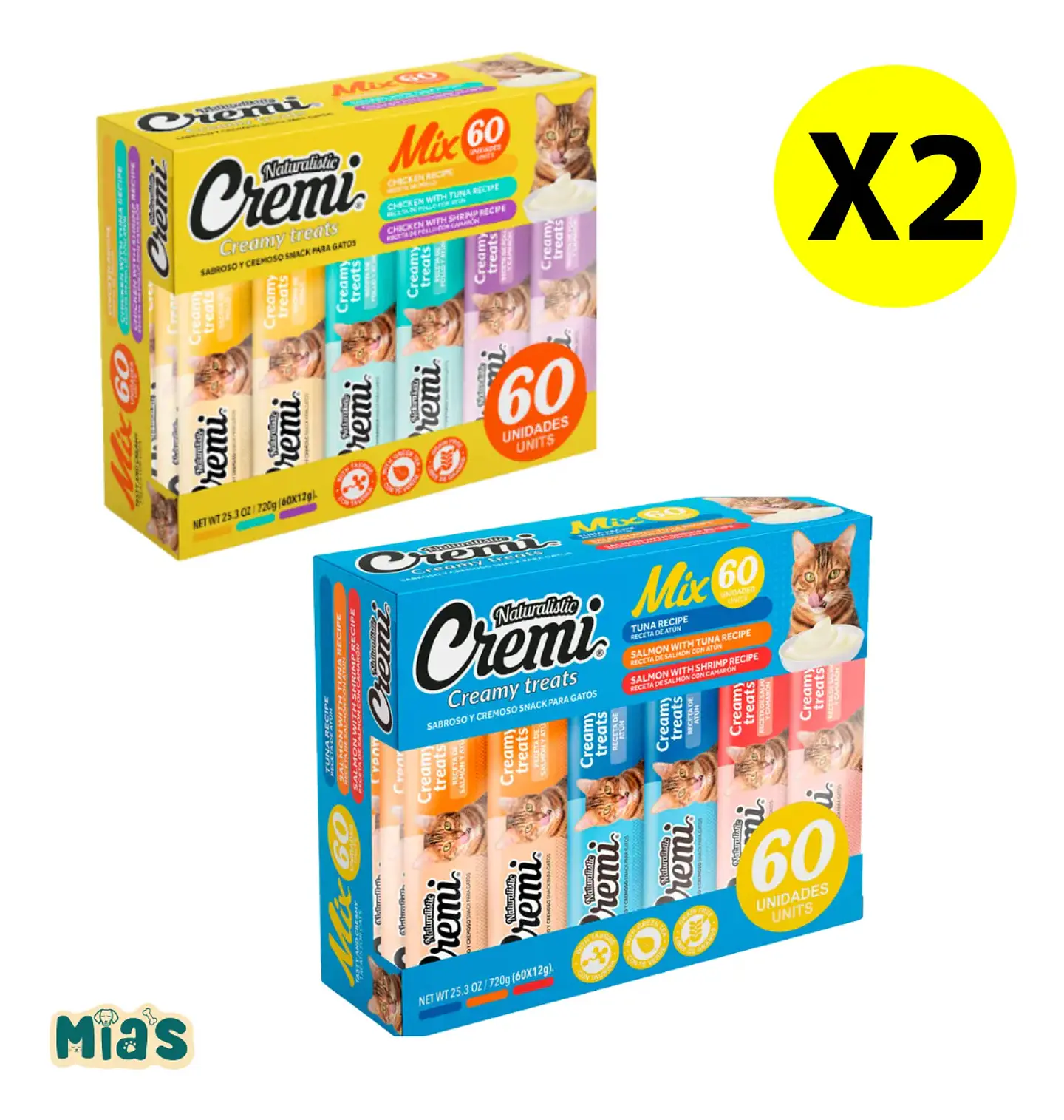 Naturalistics Snack Húmedo Cremi para Gato Sabor Mix Atún y Mix Pollo-Pack x2 120 Unidades 1