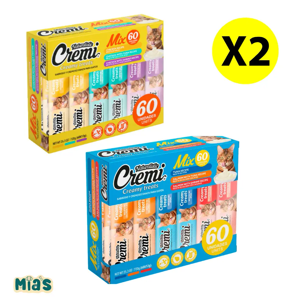 Naturalistics Snack Húmedo Cremi para Gato Sabor Mix Atún y Mix Pollo-Pack x2 120 Unidades 1