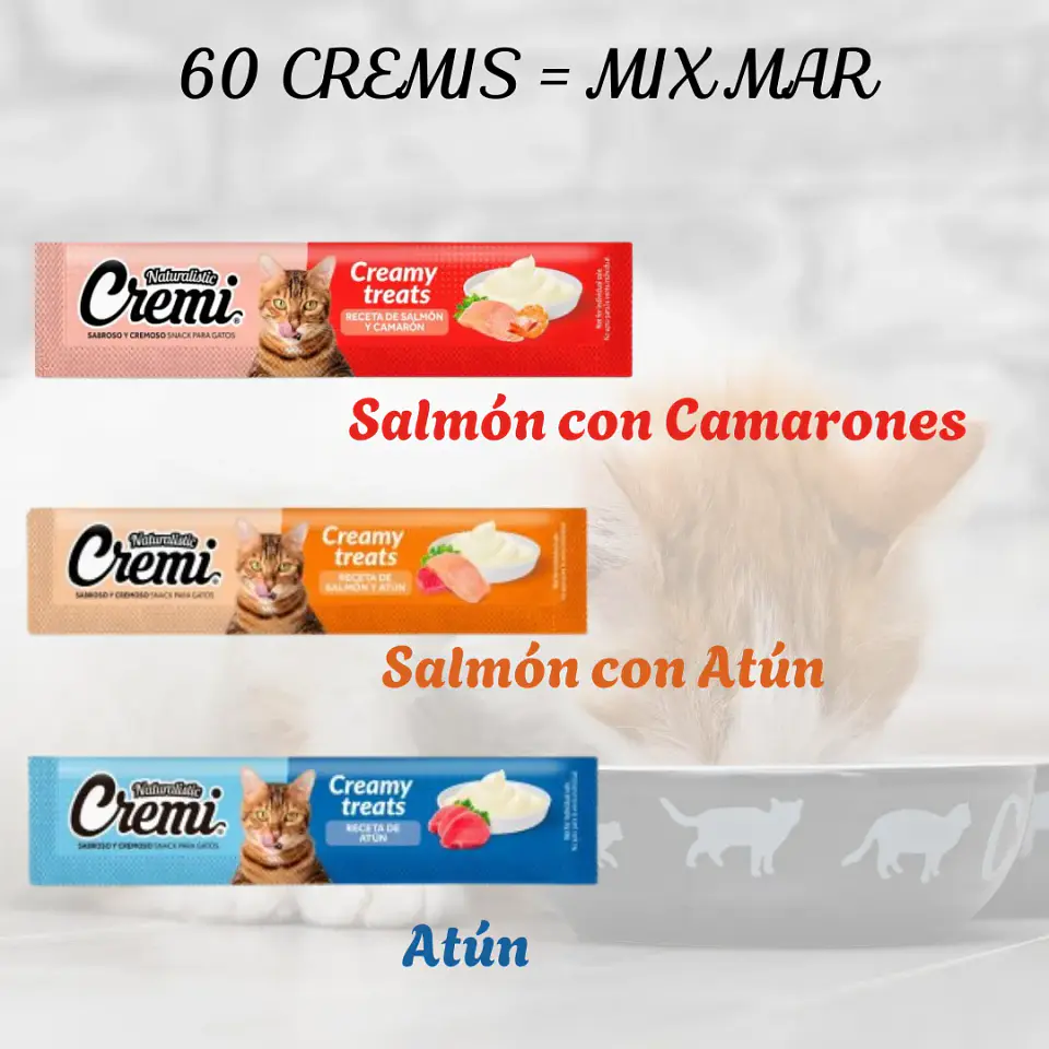 Naturalistics Snack Húmedo Cremi para Gato Sabor Mix Atún y Mix Pollo-Pack x2 120 Unidades 4
