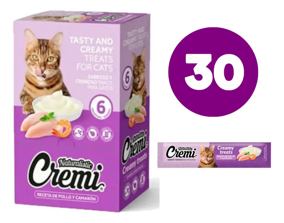 Natutalistics Alimento Cremi para Gato Sabor Pollo y Camarón 360 gr Pack x30 1