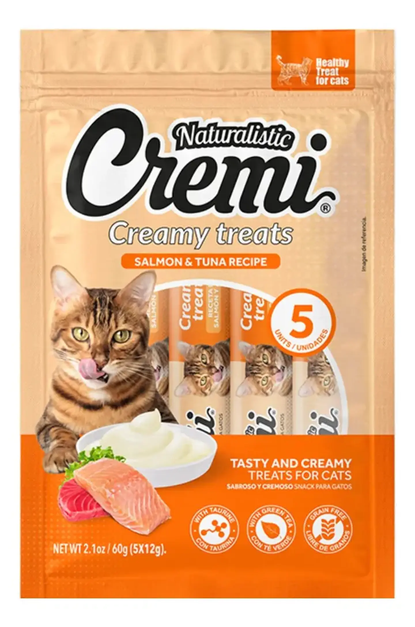 Naturalistics Tubos Snack para Gato Cremi Treats Salmon y Atun 70 Kg Pack x5 1