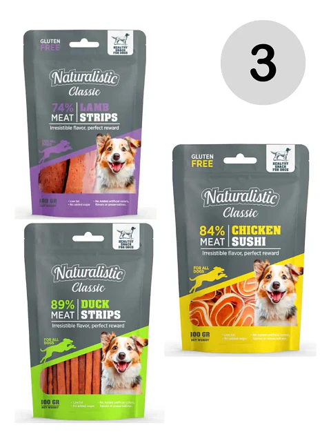 Naturalistics Snack para Perro Sabor Pollo, Cordero 100 g Pack x3