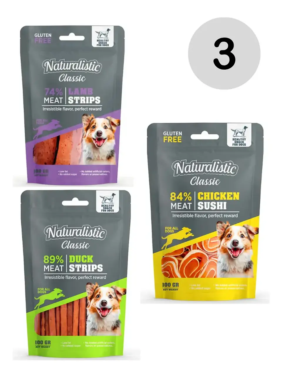 Naturalistics Snack para Perro Sabor Pollo, Cordero 100 g Pack x3 1