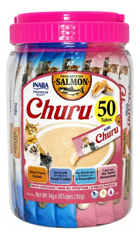 Churu Tarro Gatos - Variedades Mix Salmon - 50 Tubitos 