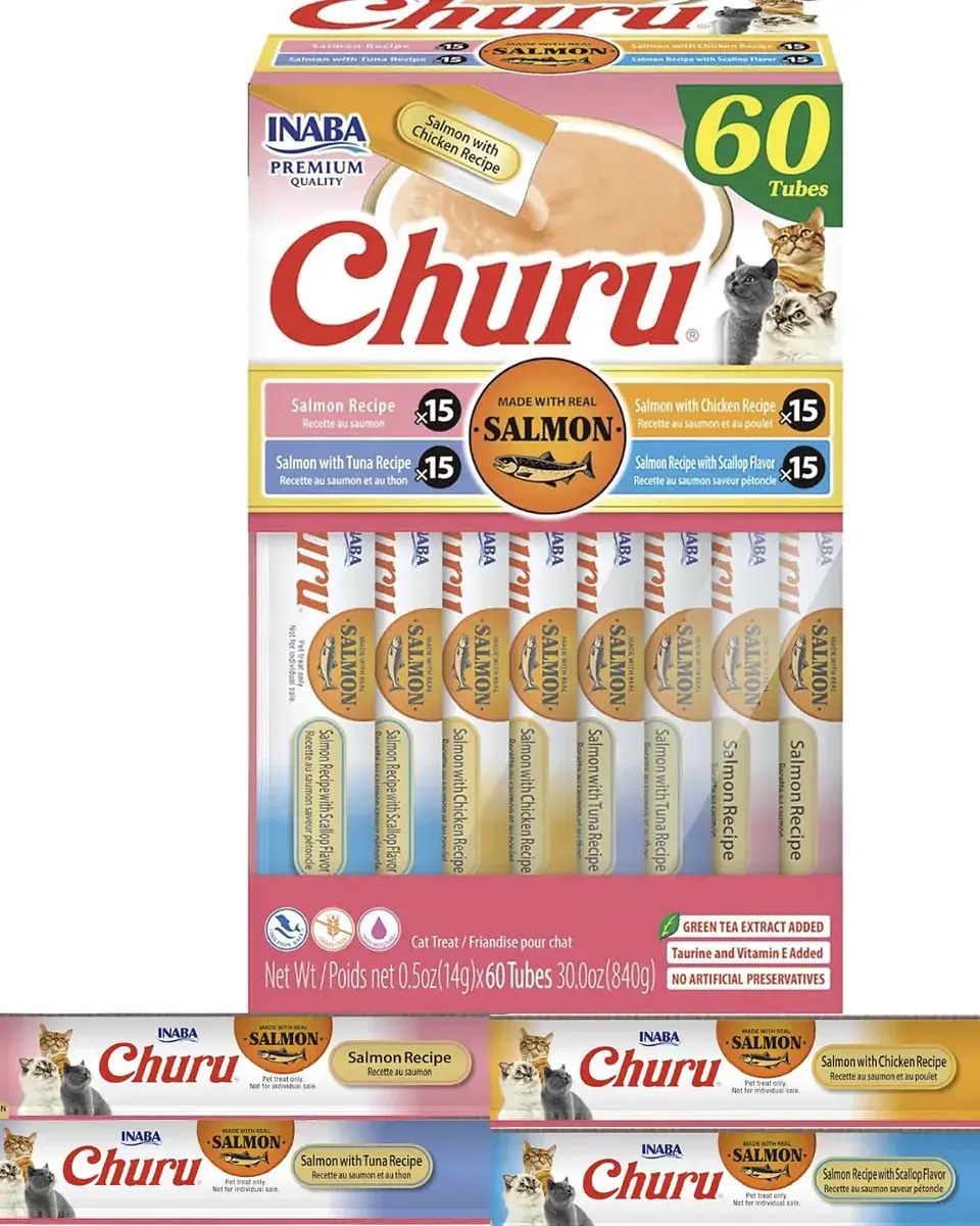 Churu Tubos Variedades de Salmon-snack Humedo Gatos Pack x60 1