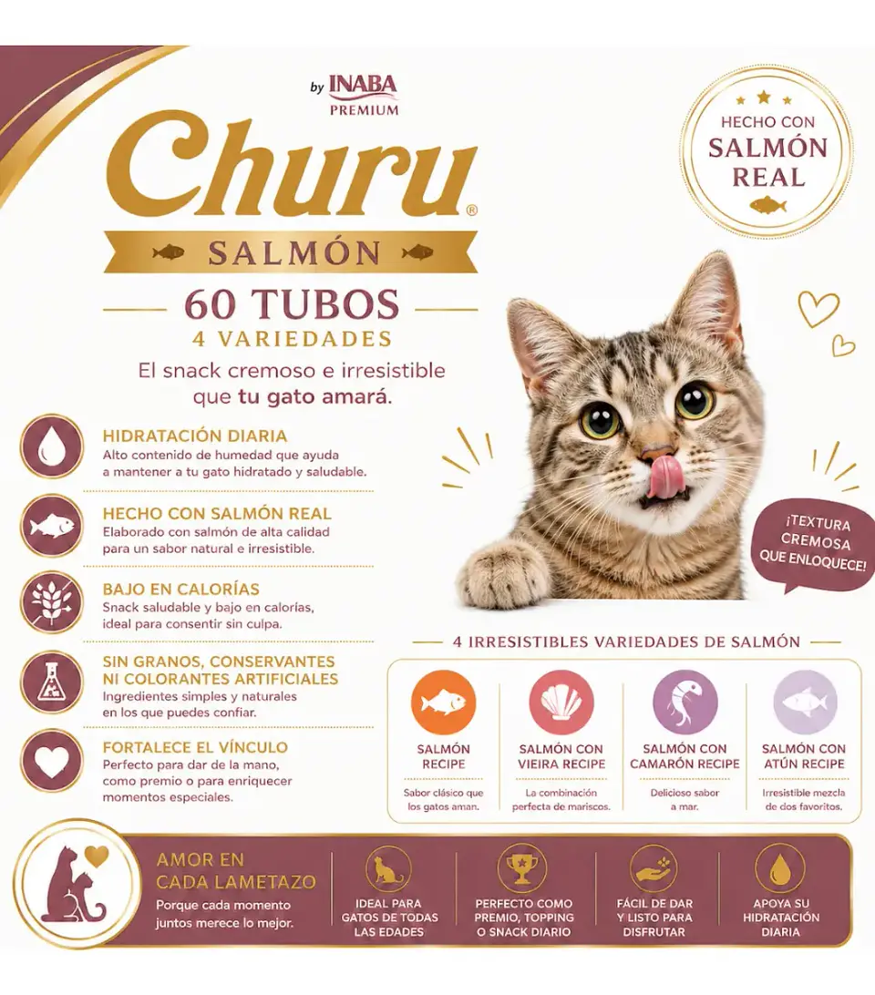 Churu Tubos Variedades de Salmon-snack Humedo Gatos Pack x60 2