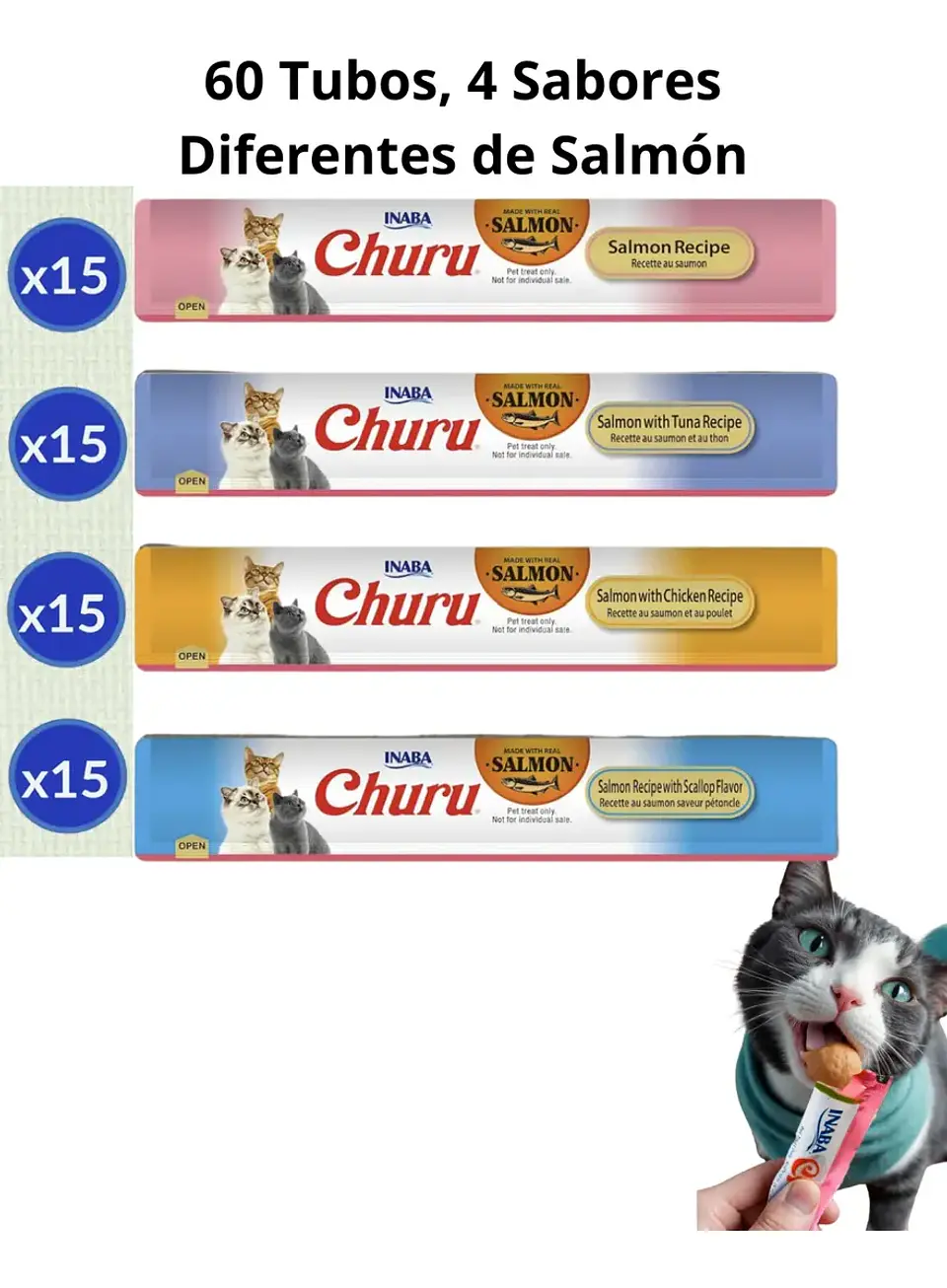 Churu Tubos Variedades de Salmon-snack Humedo Gatos Pack x60 3
