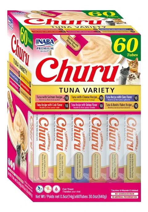 Churu Inaba Snack Cremoso Gourmet para Gato Mix Sabor Atun, 60 Tubitos