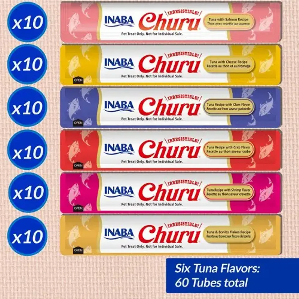 Churu Inaba Snack Cremoso Gourmet para Gato Mix Sabor Atun, 60 Tubitos 2