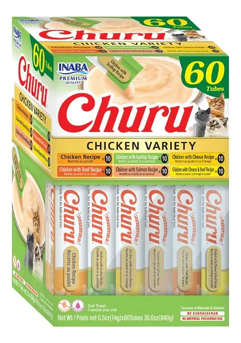 Churu Inaba Snack Cremoso Gourmet para Gato Mix Sabor Pollo, 60 Tubitos 