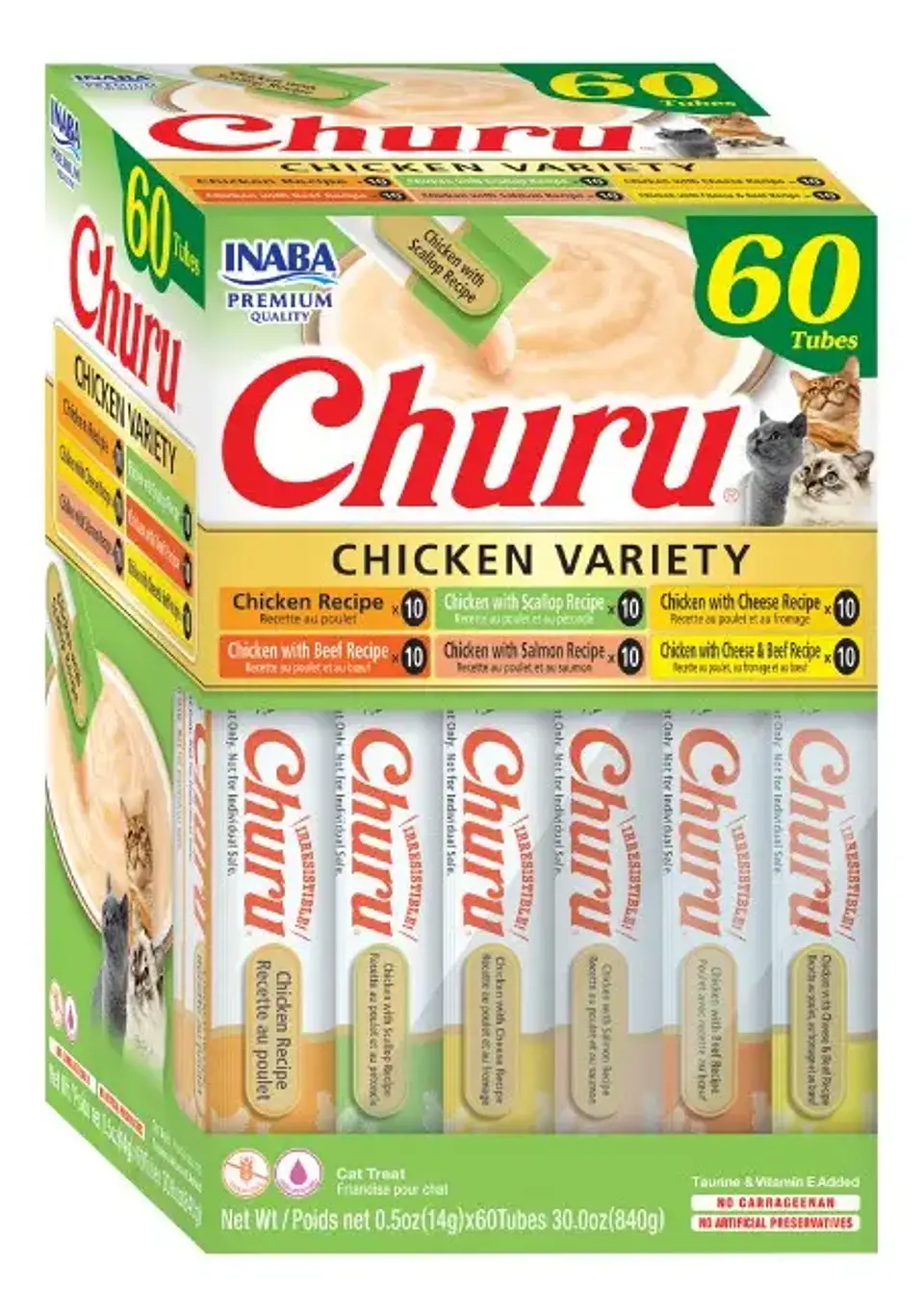 Churu Inaba Snack Cremoso Gourmet para Gato Mix Sabor Pollo, 60 Tubitos  1