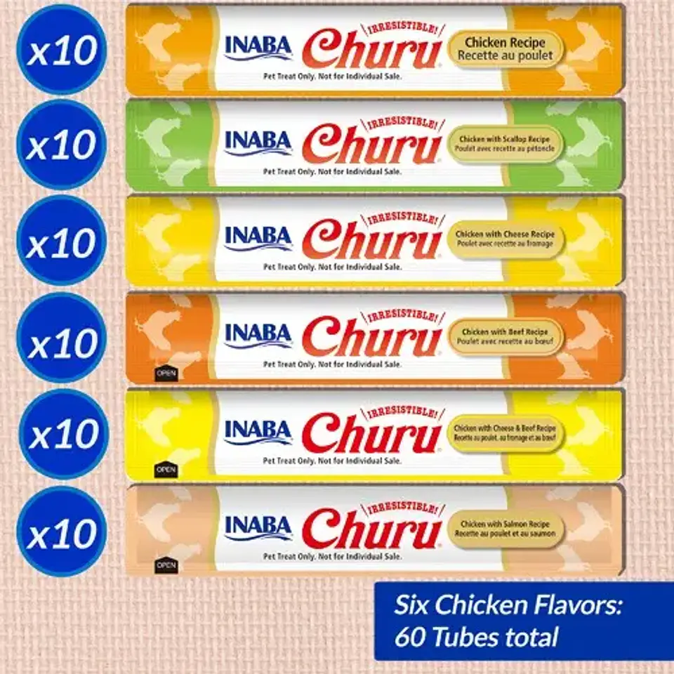 Churu Inaba Snack Cremoso Gourmet para Gato Mix Sabor Pollo, 60 Tubitos  2