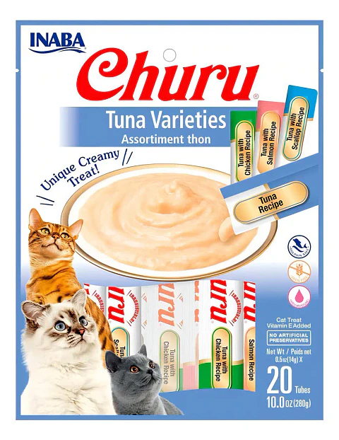 Churu Inaba Snack Cremoso Gourmet Húmedo para Gato Ciao Mix Atún Bolsa 20 Tubitos