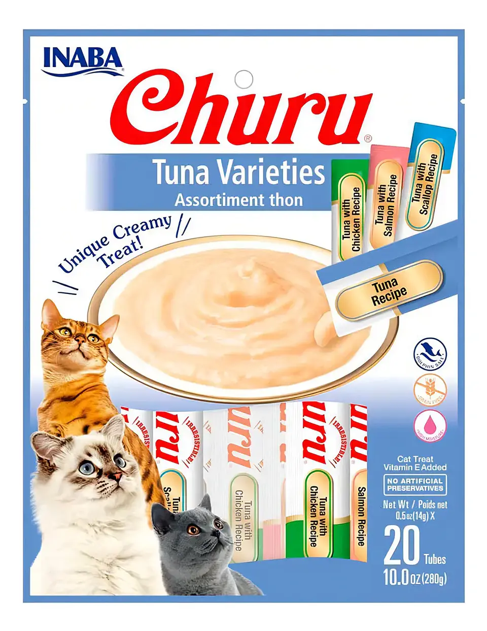 Churu Inaba Snack Cremoso Gourmet Húmedo para Gato Ciao Mix Atún Bolsa 20 Tubitos 1