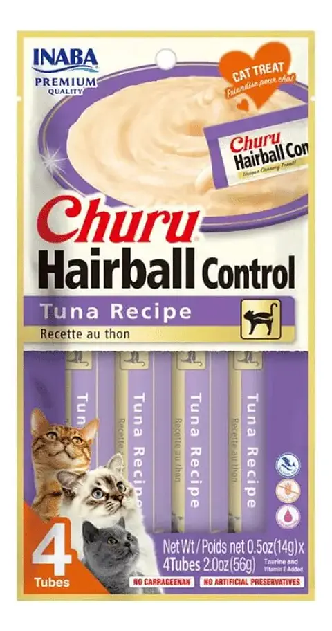 Churu Inaba Hairball Control Bolas de Pelo Sabor Atún Para Gatos 4 Tubos 56 Gr  