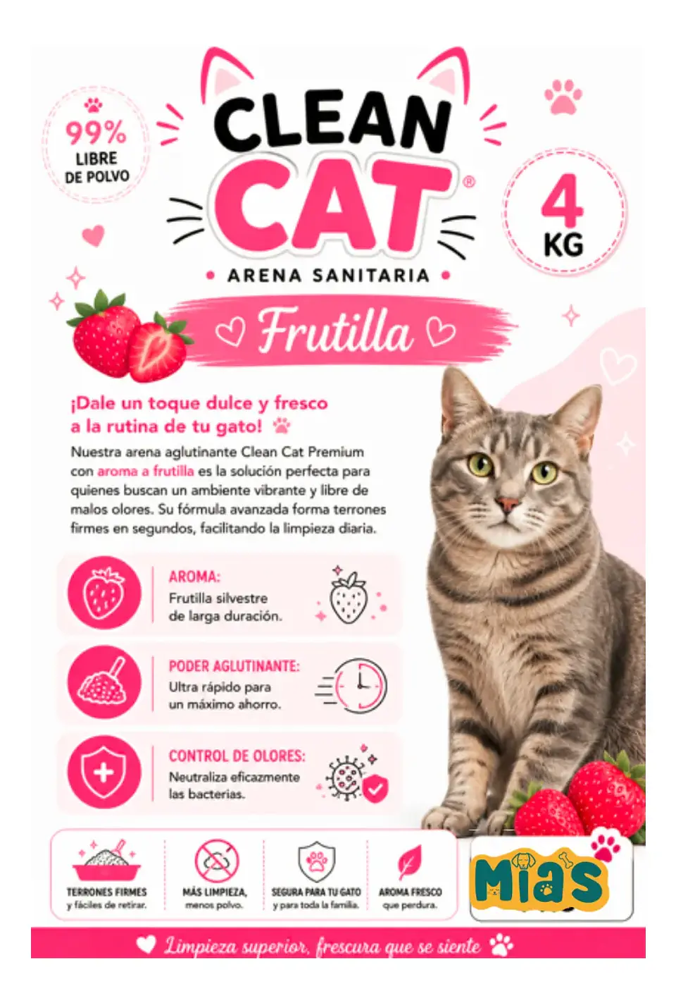 Clean Cat Arena para Gatos- Olor Frutilla 4 Kg 2