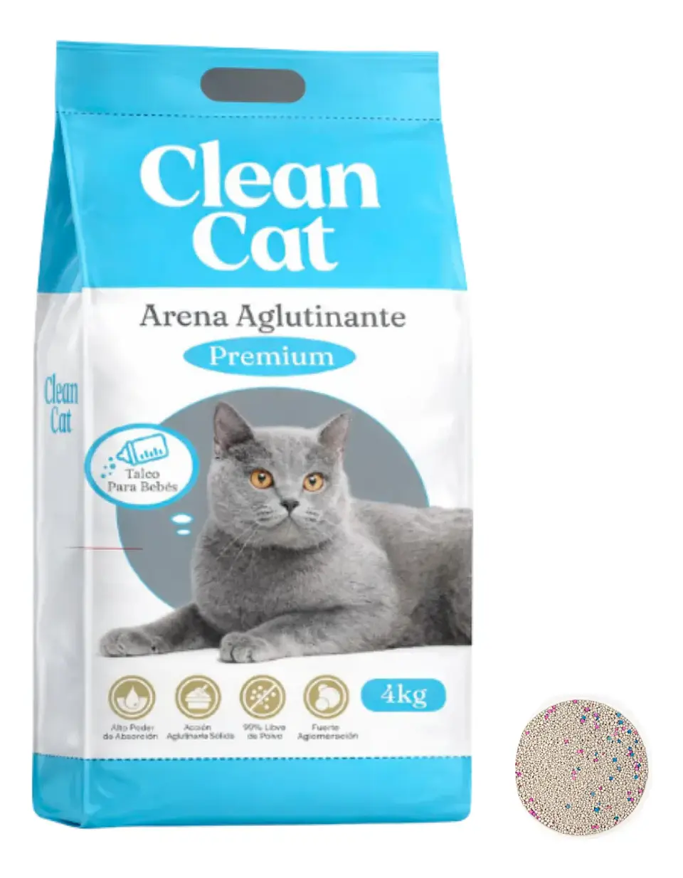 Clean Cat - Arena para Gatos- Olor Talco Bebe 4 Kg 1