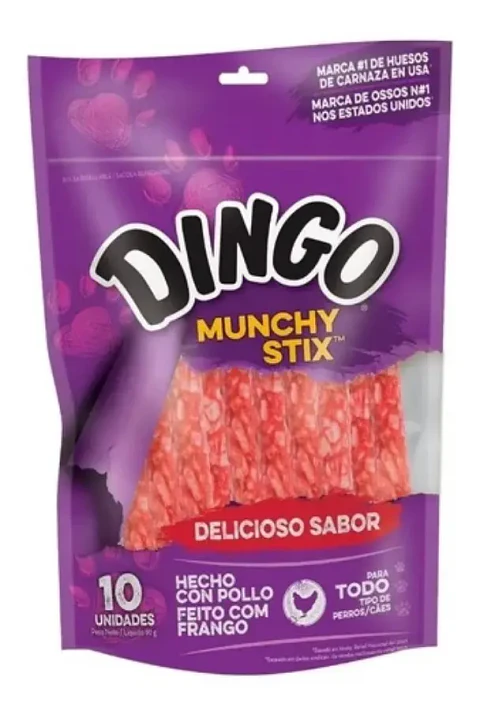 Dingo Munchy Stix Alimento Perro Adulto Sabor Carne de Pollo 10 Unidades 90 Gr 