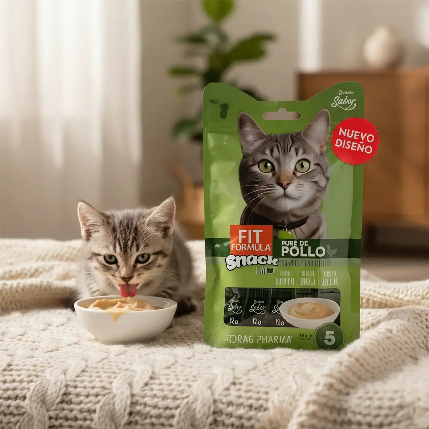 Fit Formula Drag Pharma Snack Puré Sabor Pollo Para Gatos 60 g Pack x5 1