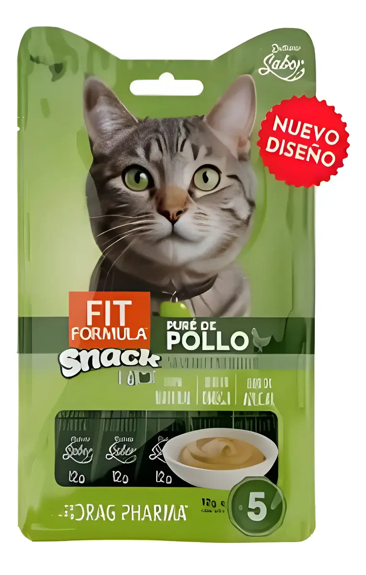 Fit Formula Drag Pharma Snack Puré Sabor Pollo Para Gatos 60 g Pack x5 2
