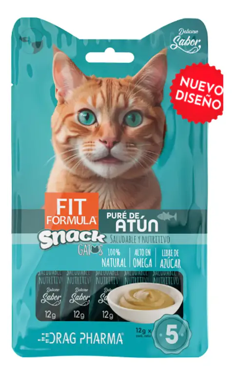 Fit Formula Drag Pharma Snack Puré Sabor Atún Para Gatos 12 gr C/U Pack x5