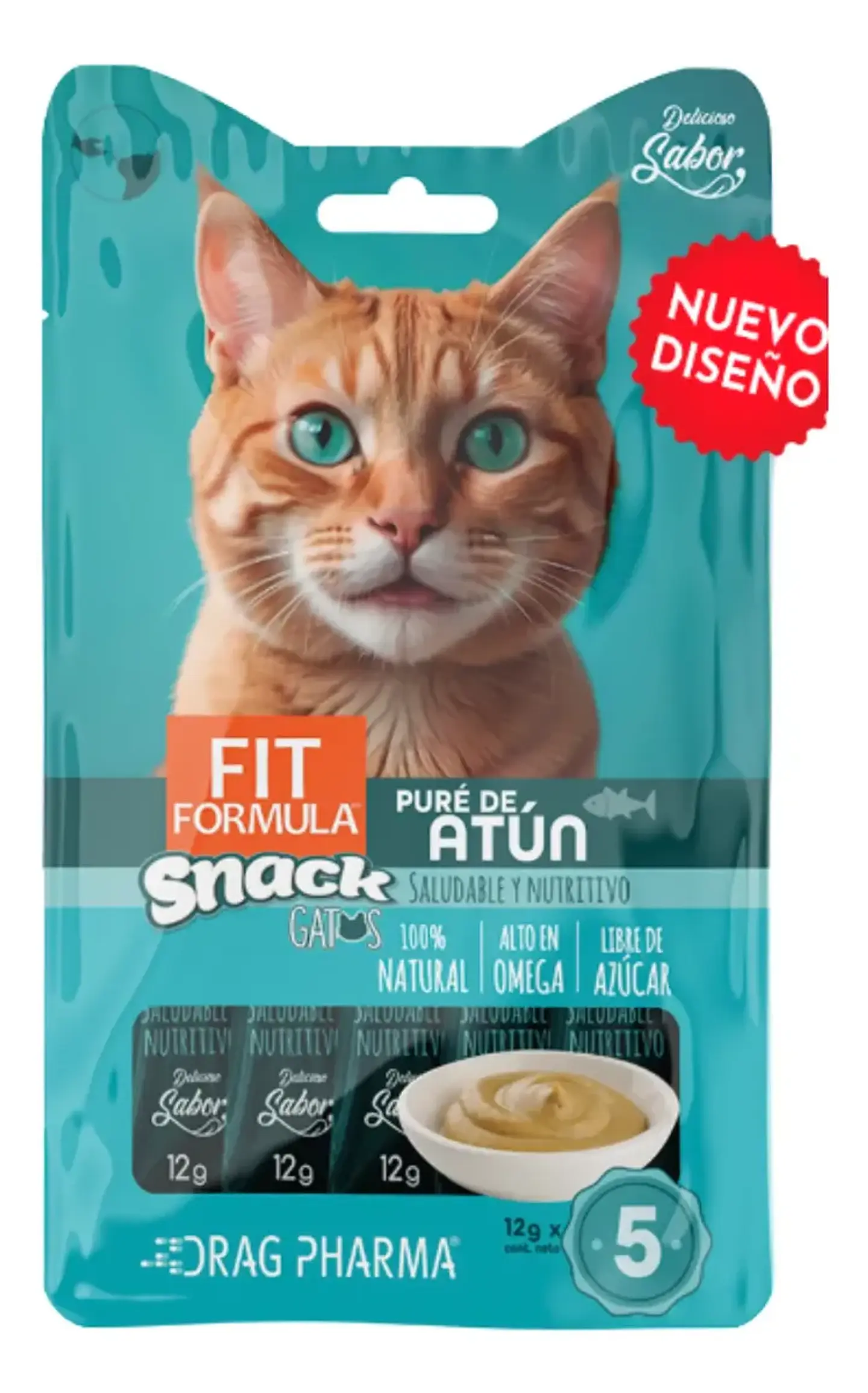 Fit Formula Drag Pharma Snack Puré Sabor Atún Para Gatos 12 gr C/U Pack x5 1