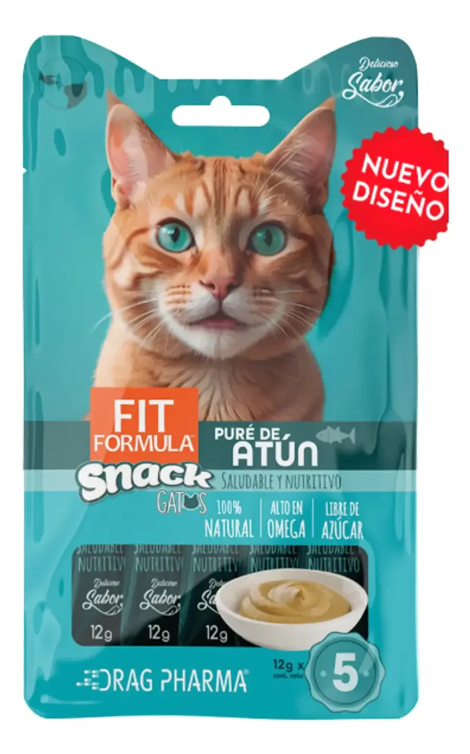 Fit Formula Drag Pharma Snack Puré Sabor Atún Para Gatos 12 gr C/U Pack x5 1