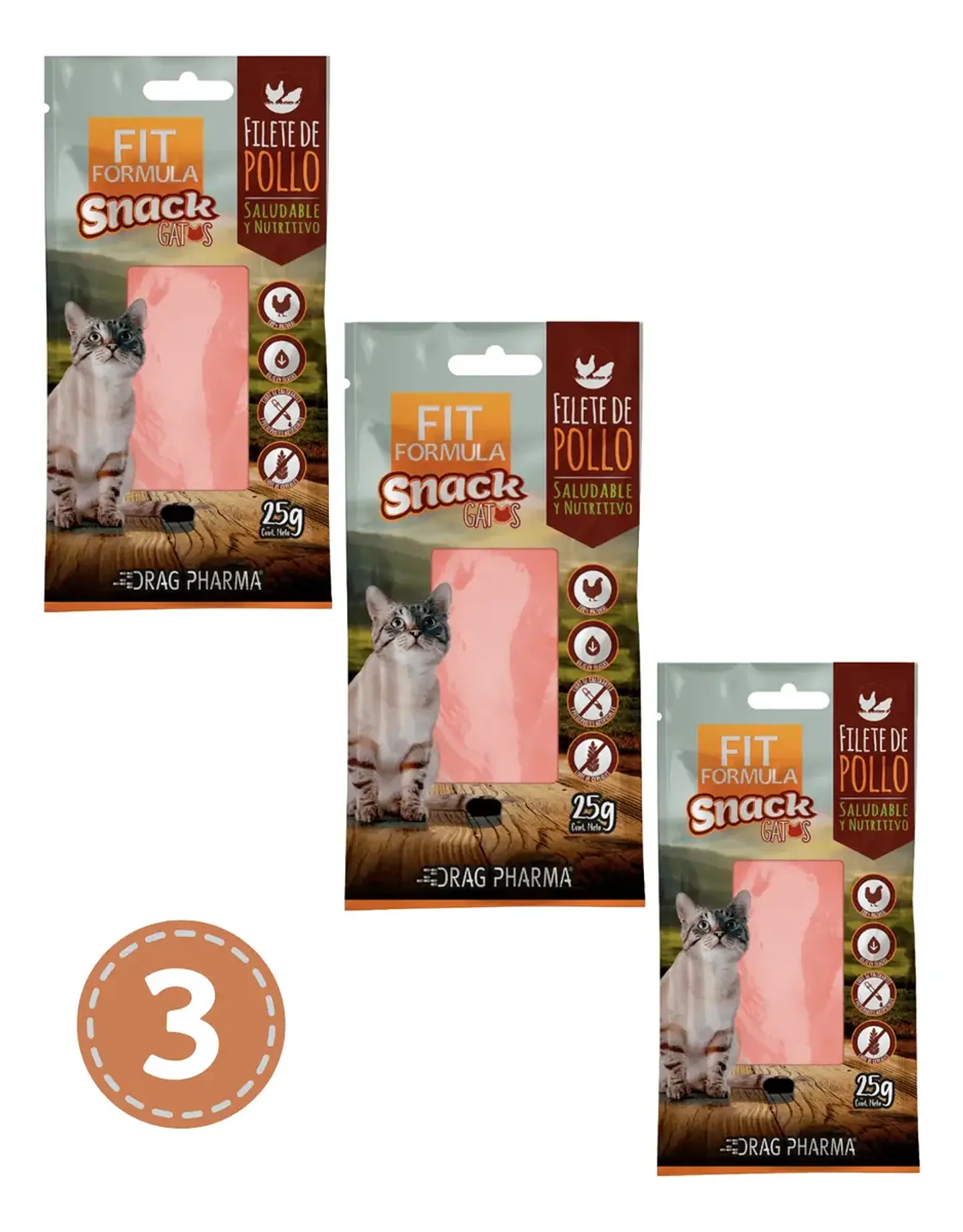 Fit Formula Pack 3 Snacks Gato-filete De Pollo-25 Gr C/u 1