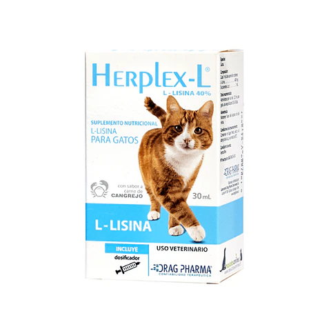 Herplex-L Suplemento Para Gatos Dragpharma L Lisina 30ml - Drag Pharma