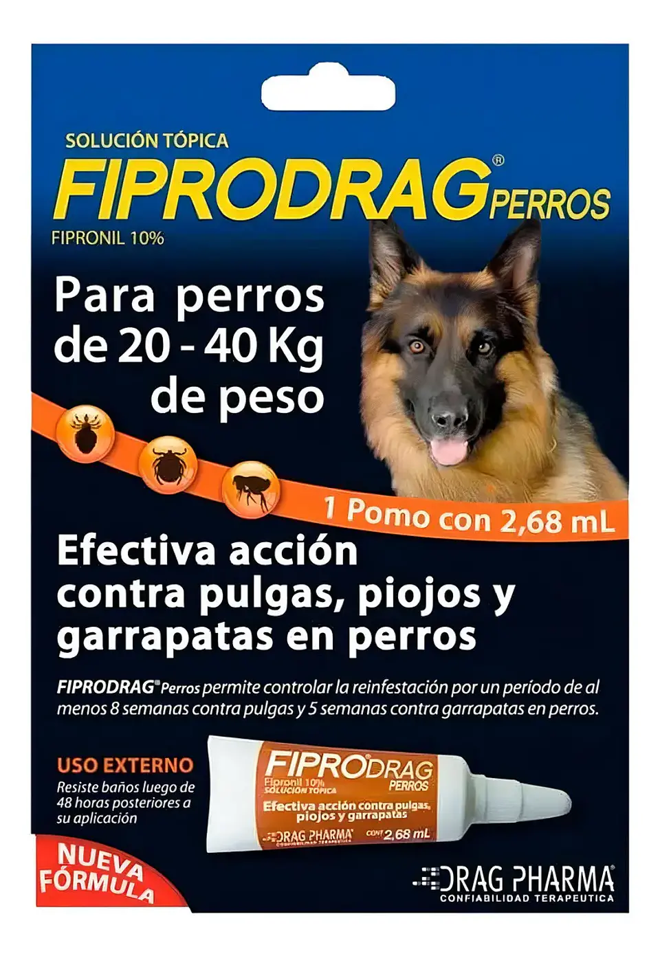 Fiprodrag Pipeta Perros 20-40 Kg 2.68 Ml Pulgas Garrapatas Piojos Azul - Drag Pharma 3