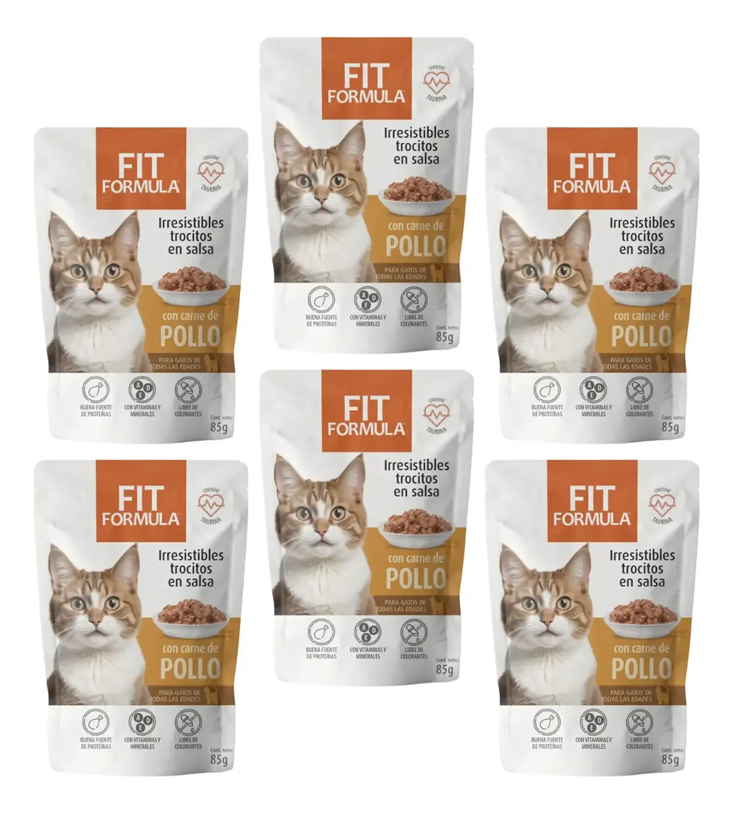Fit Formula Pack 6 Pouch Gato-sabor Pollo-510 Gr-85 Gr C/u 1
