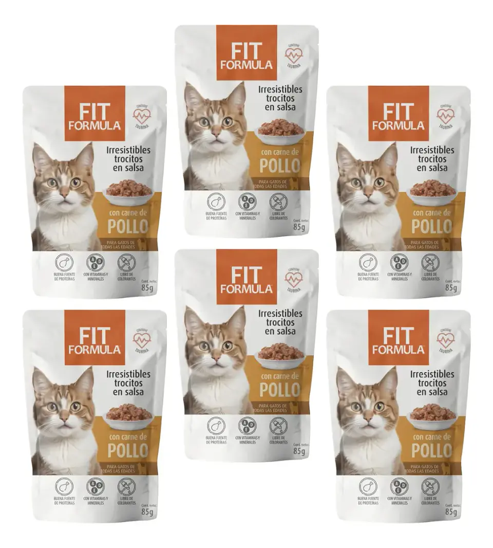 Fit Formula Pack 6 Pouch Gato-sabor Pollo-510 Gr-85 Gr C/u 1
