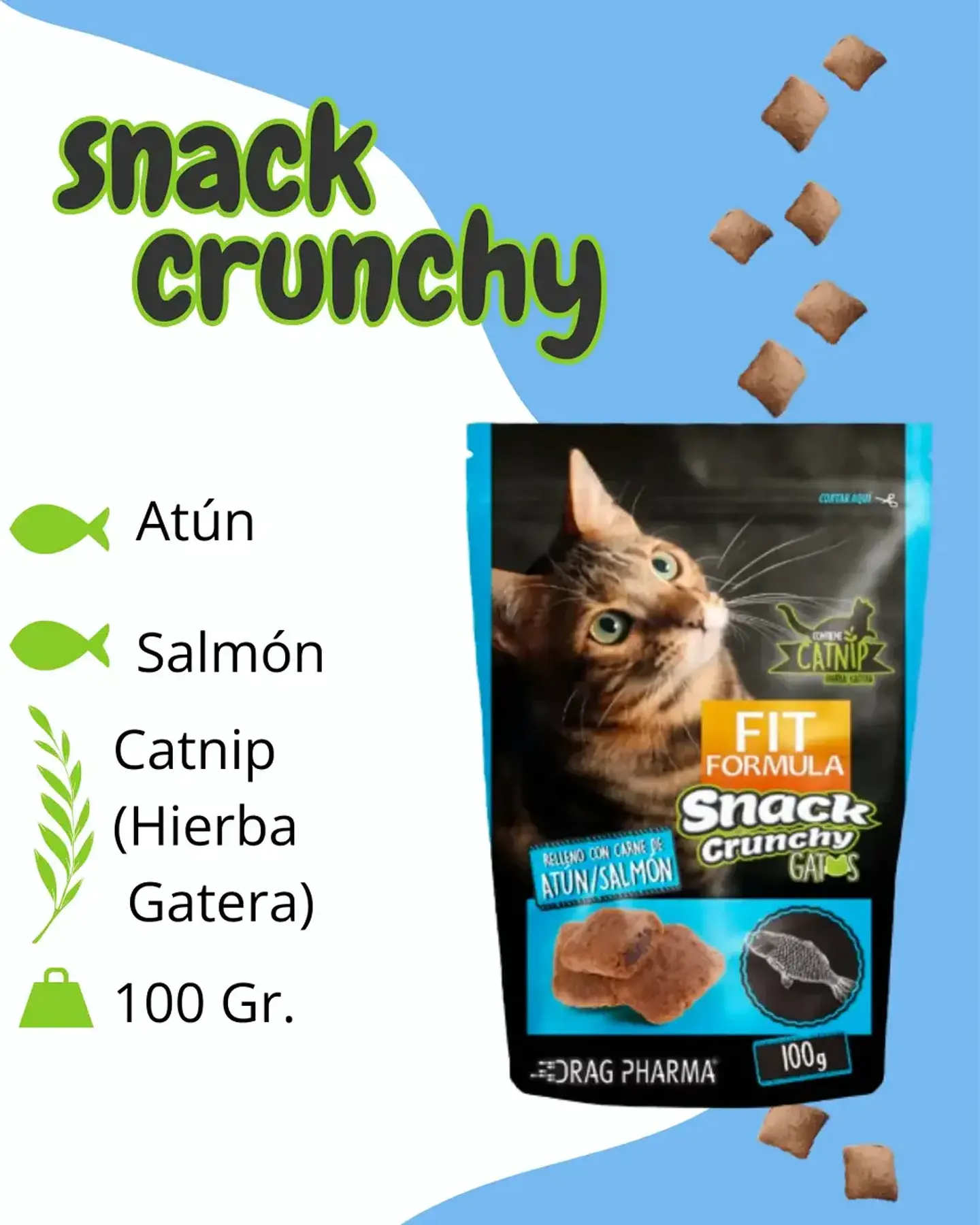 Fit Formula Pack 3 Snacks Galletas Crunchy Gatos-salmon-100 Gr C/u 2