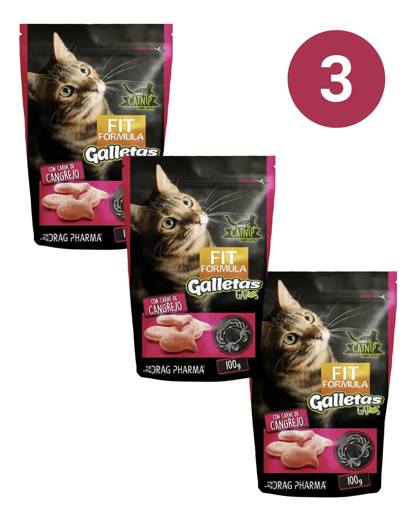 Fit Formula Pack 3 Snacks Gato-galleta Crunchy Cangrejo-100 Gr C/u. 1