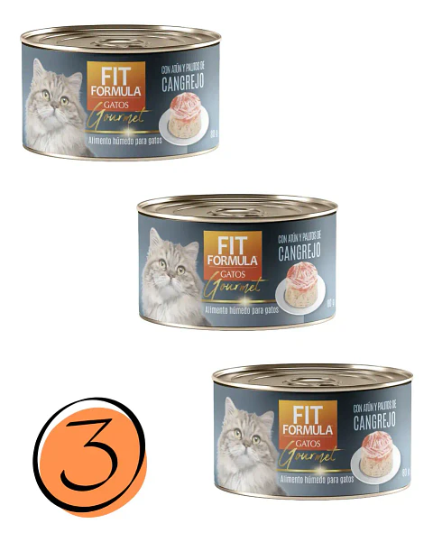 Drag Pharma 3 Latas Gourmet Gato-sabor Atun Cangrejo-80gr C/u-fit Formul