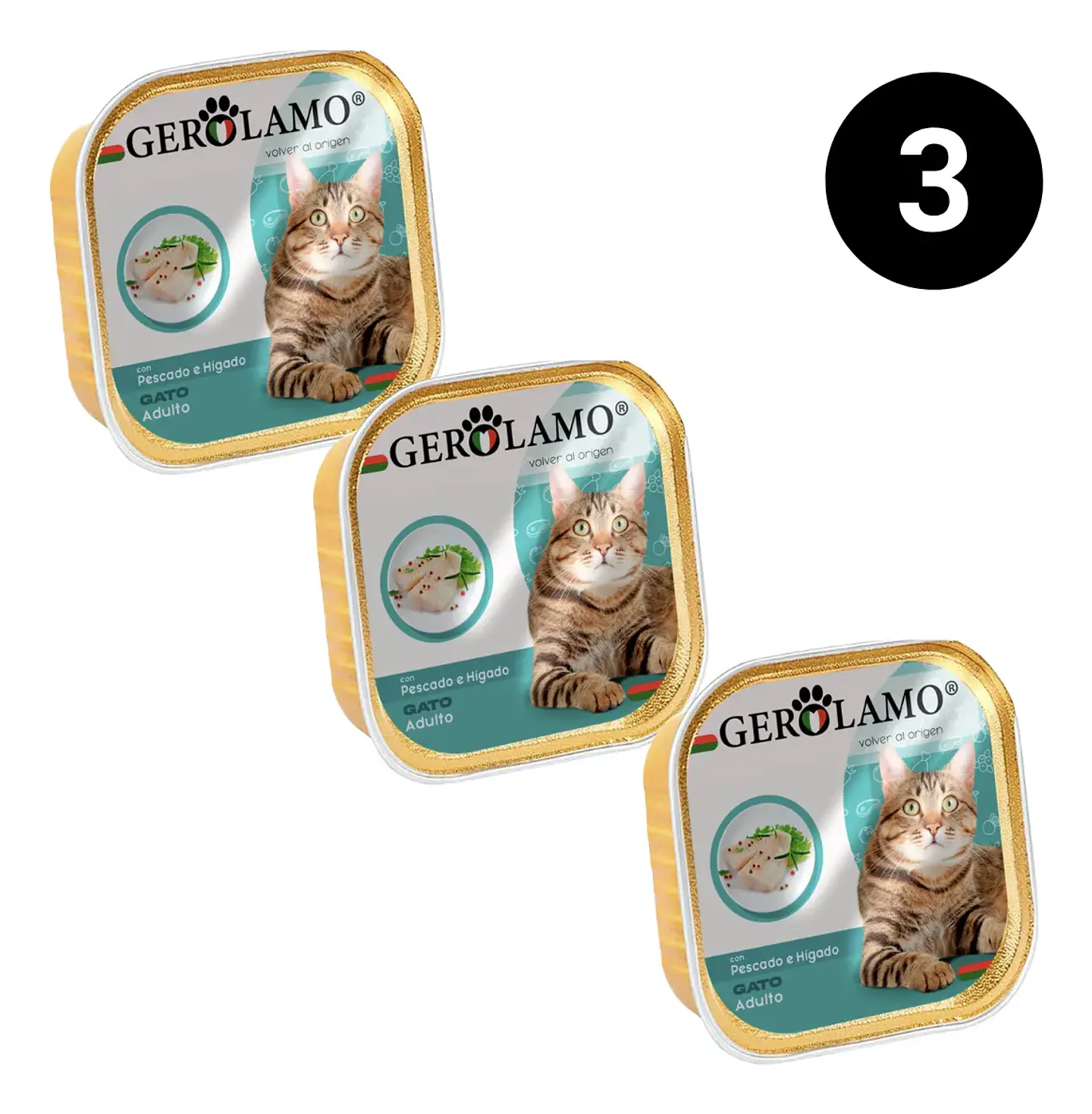 Gerolamo X3-pate Gato Adulto-sabor Pescado Higado-300 Gr C/u 1