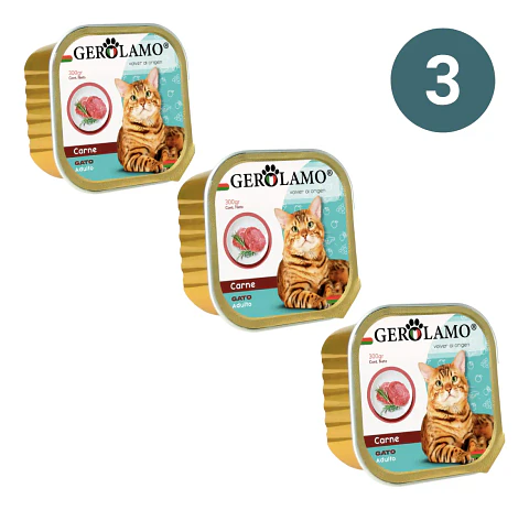 Gerolamo 3 Pack-alimento Pate Carne-gato Adulto-300 Gr C/u