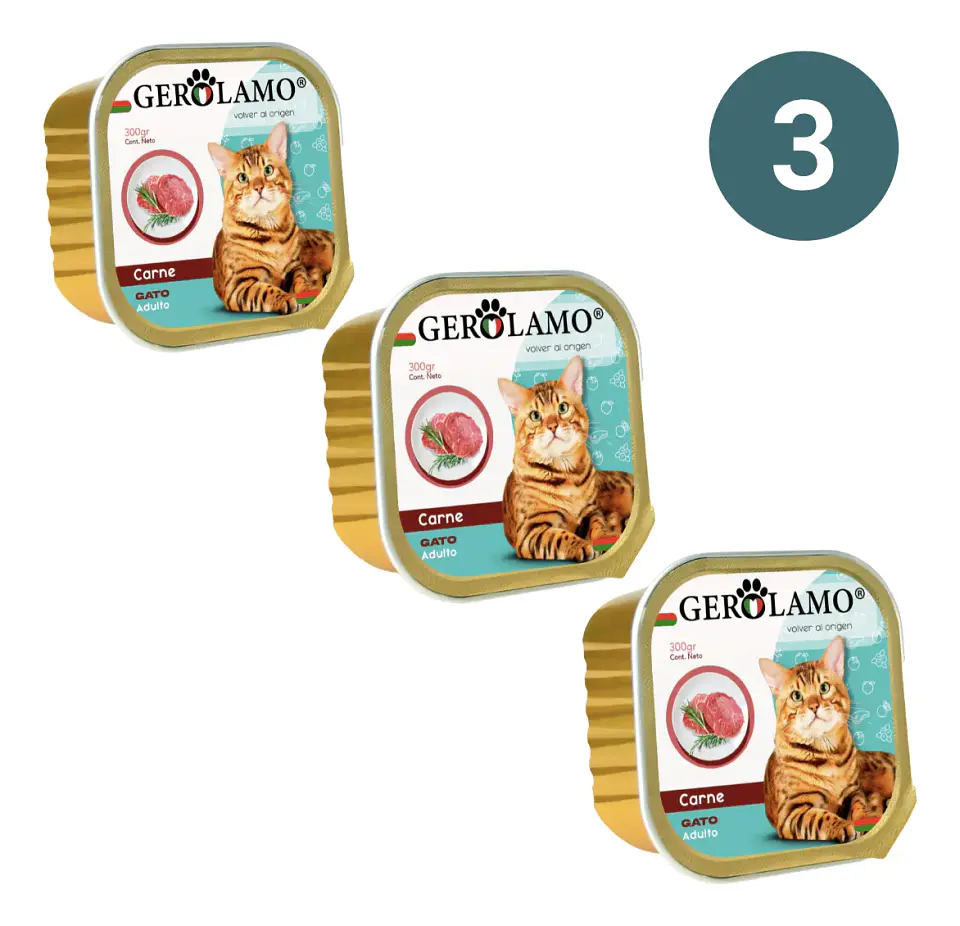 Gerolamo 3 Pack-alimento Pate Carne-gato Adulto-300 Gr C/u 1