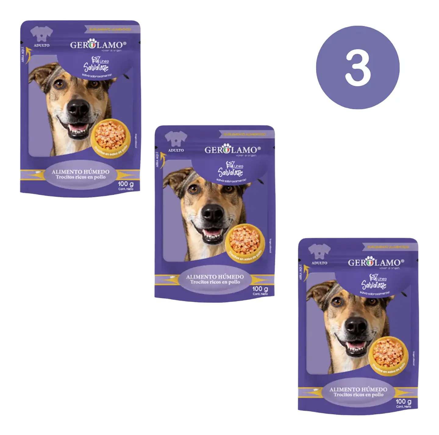 Gerolamo 3 Pack-pouch Perro-trocitos De Pollo-100 Gr 1