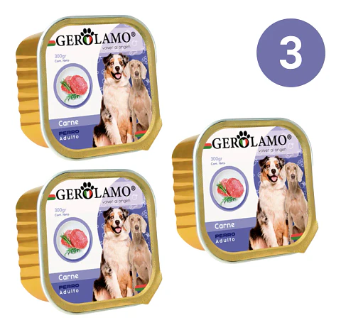 Gerolamo 3 Pack-alimento Pate Carne-perro Adulto-300 Gr C/u