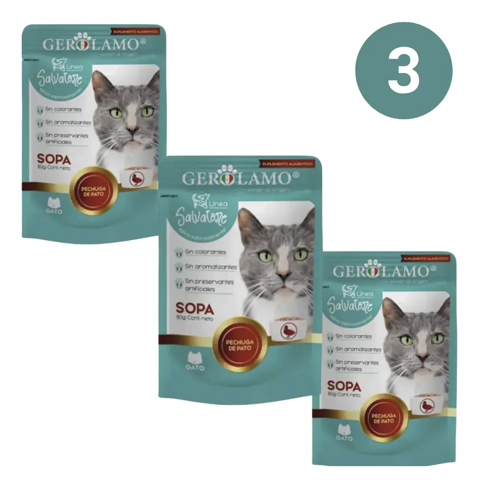 Gerolamo Pack 3 Sopa De Pato-gatos-80 Gr C/u-sup. Alimenticio 1