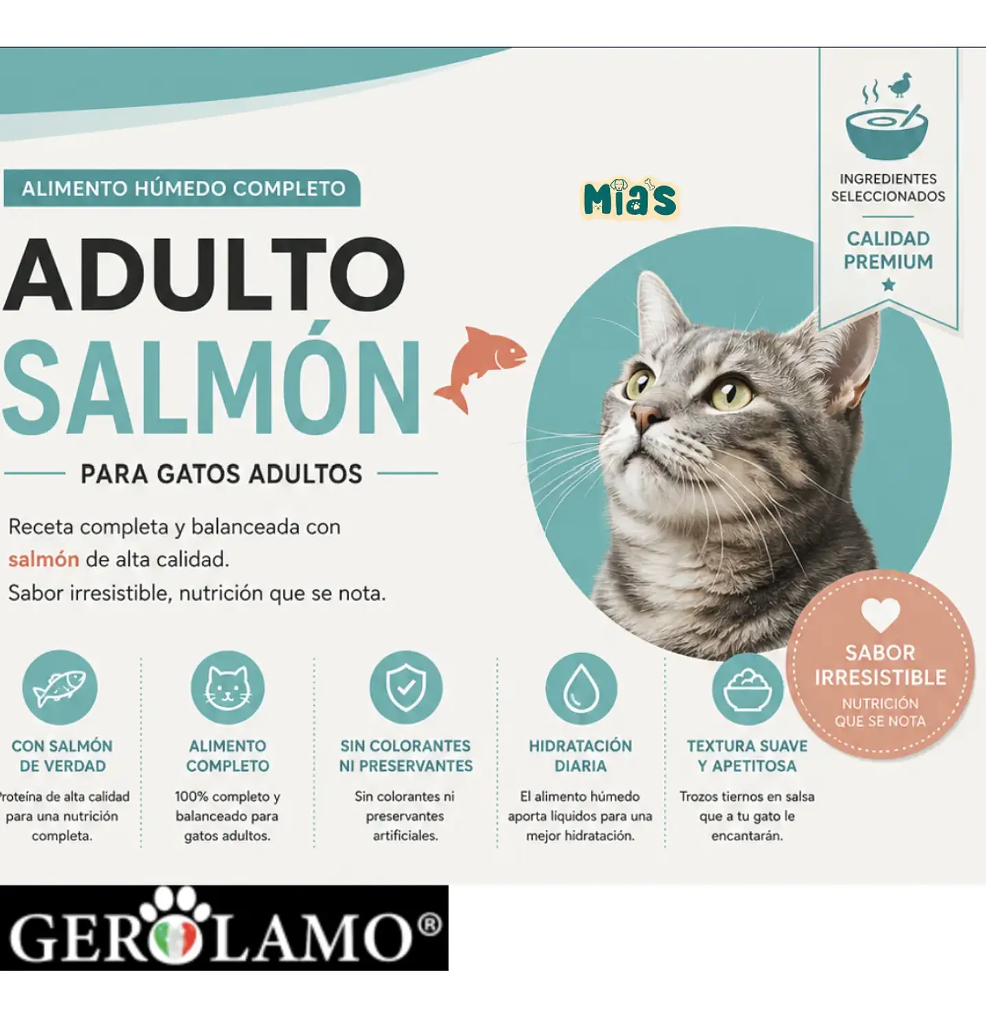 Gerolamo Pouch Gato-salmón Pato Pollo- 100gr-alimento Humedo 2
