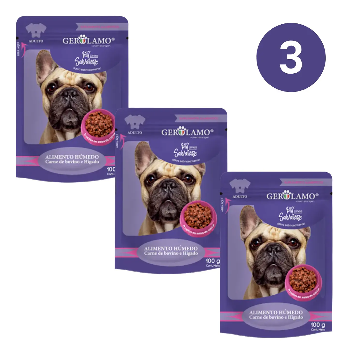 Gerolamo Pack 3 Pouch Carne-perro Adulto-100 Gr C/u 1