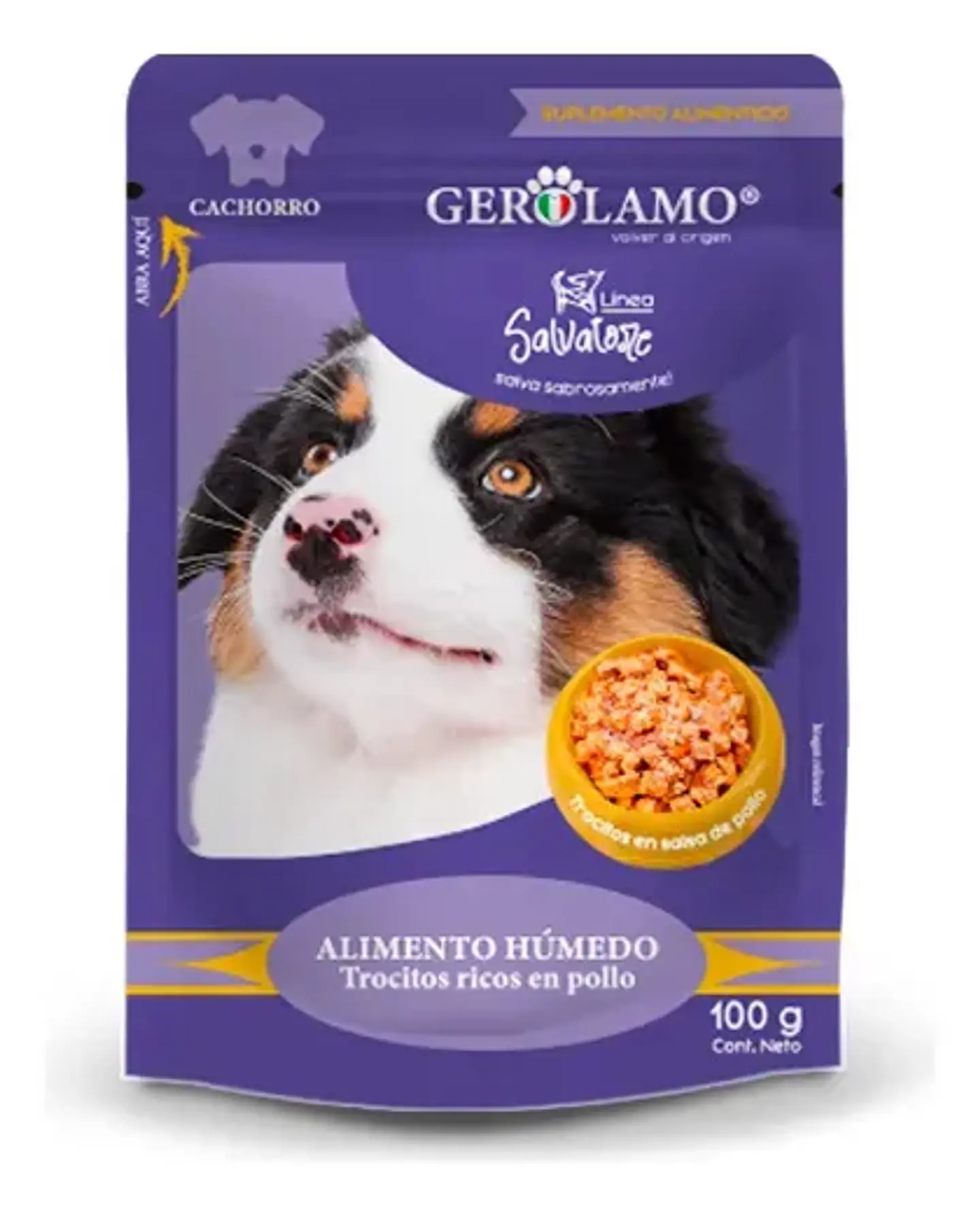Gerolamo Alimento Húmedo para Perro Cachorro, Trozos de Pollo en Salsa, 10 x 100 g 1