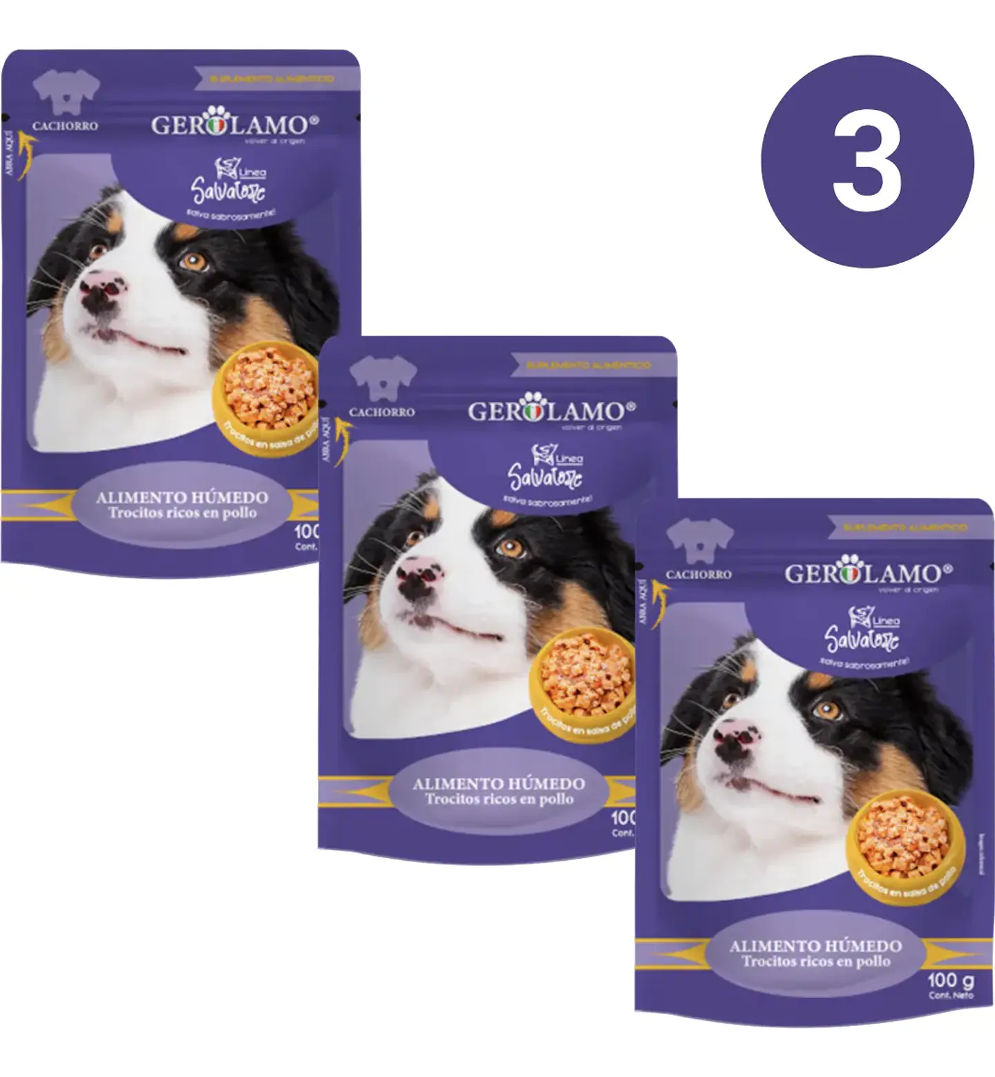 Gerolamo 3 Pack-pouch Perro Cachorro-trocitos De Pollo-100gr C/u 1