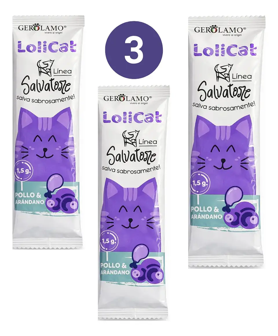 Gerolamo 3 Pack Lolicat Gatos-pollo Arandanos-1.5gr C/u 1